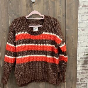 Striped Brown and Red Women's Sweater